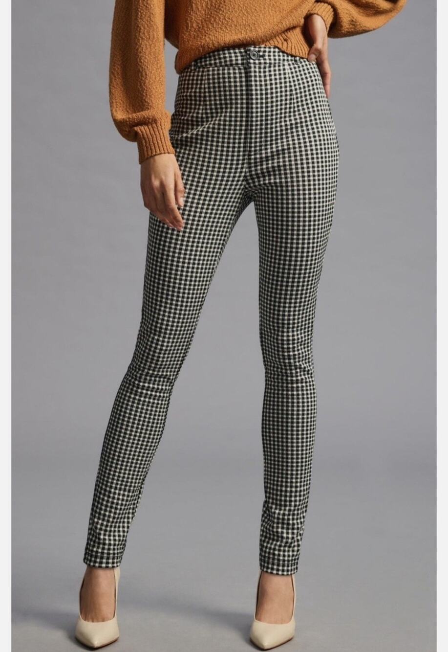 Maeve by Anthropologie Pants Women 4 Black White Plaid Skinny High Rise Academia
